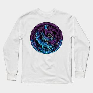 Wolf Head With Ornament Fantasy Artsy Style Long Sleeve T-Shirt